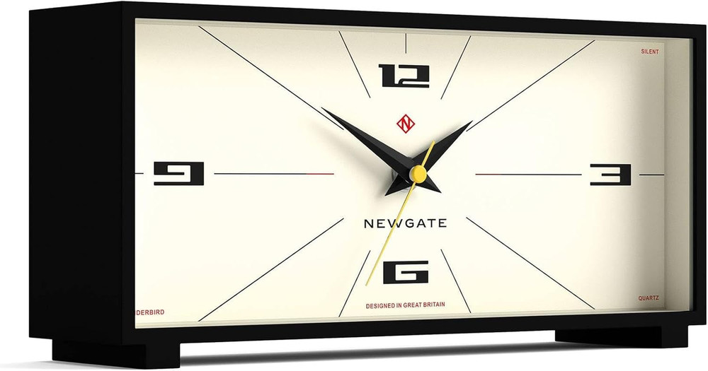 ® Thunderbird Desk Clock | Retro Contemporary Rectangular Design | Black | Moder