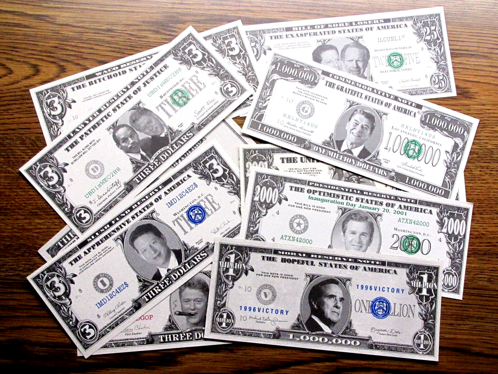 Political Satire Notes - 10 Different Notes - Mostly Clinton/Bush Era - Lot B