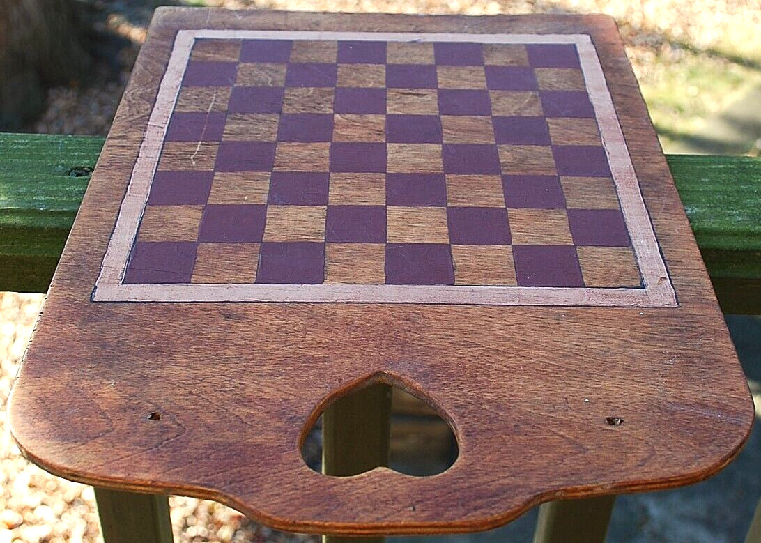 Antique PRIMITIVE HANDMADE Wood Checkerboard Original Paint Game Board 14"