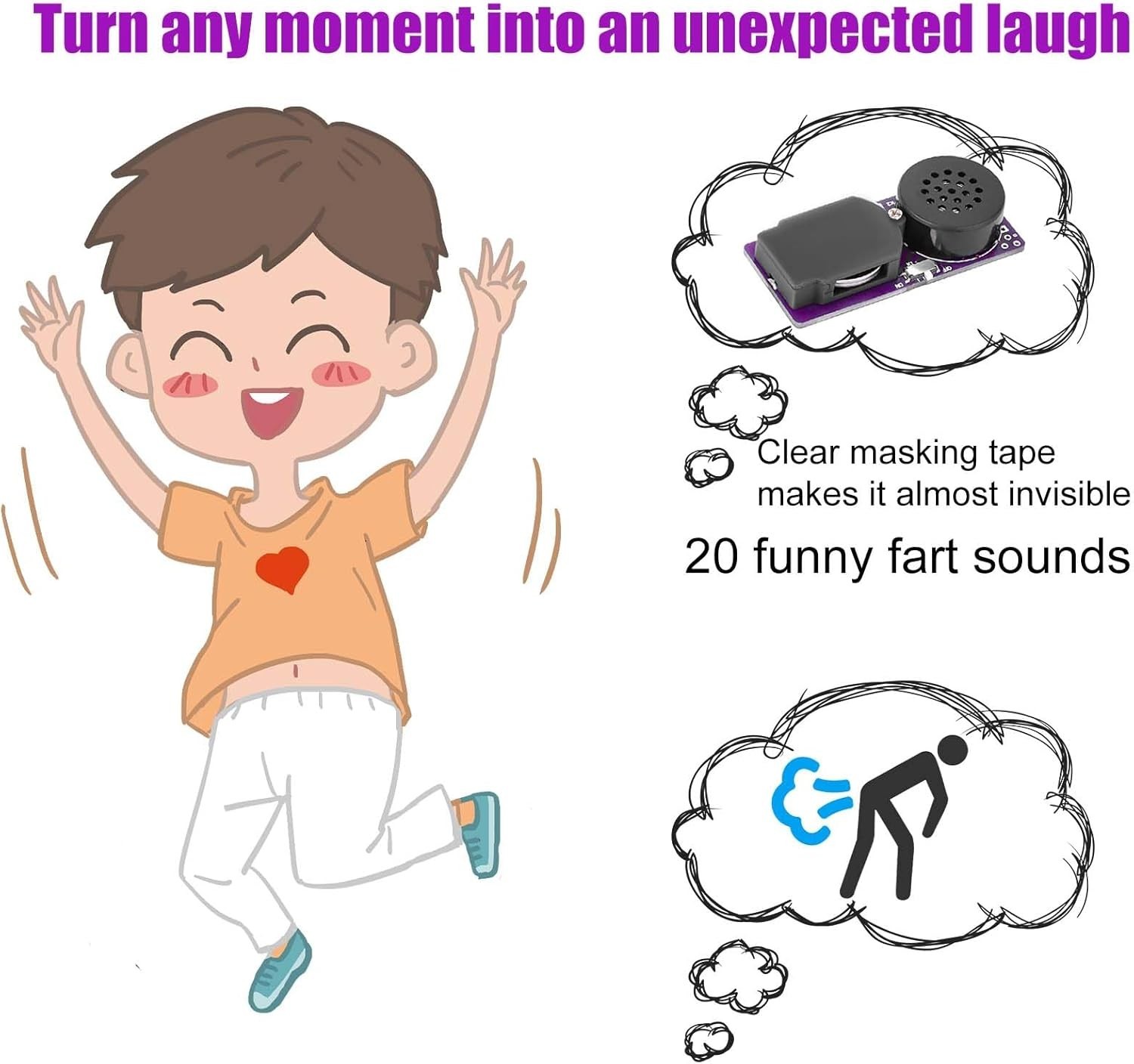 Prank Fart Pooter Noise Maker with 20 Fart Sounds, Compact Battery Operated