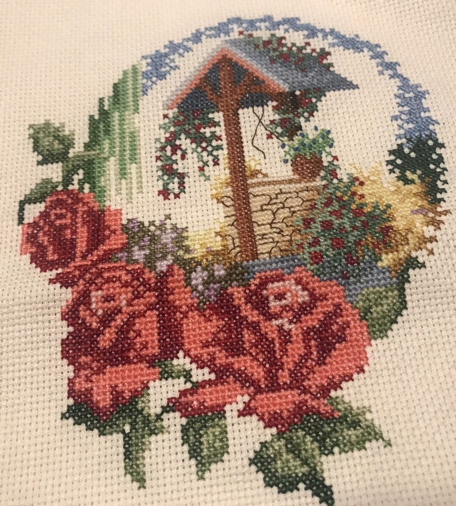 2 Vintage Handmade Stitched Needlepoint Canvas