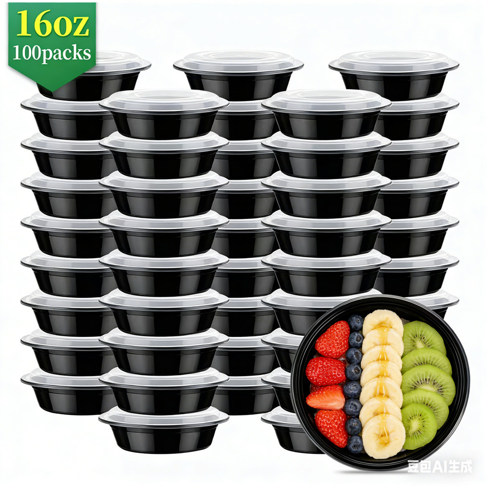200pcs Set 16oz Black Bento Boxes Leakproof Stackable Meal Prep Containers