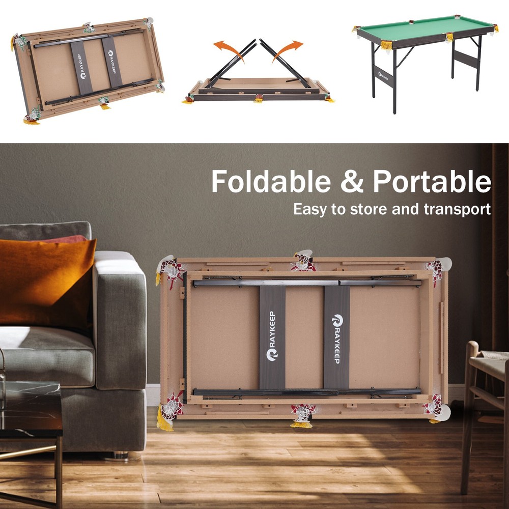 4.5Ft Folding Billiard Table Pool Table Kid Adults Mini Game Table 2 Cue Sticks