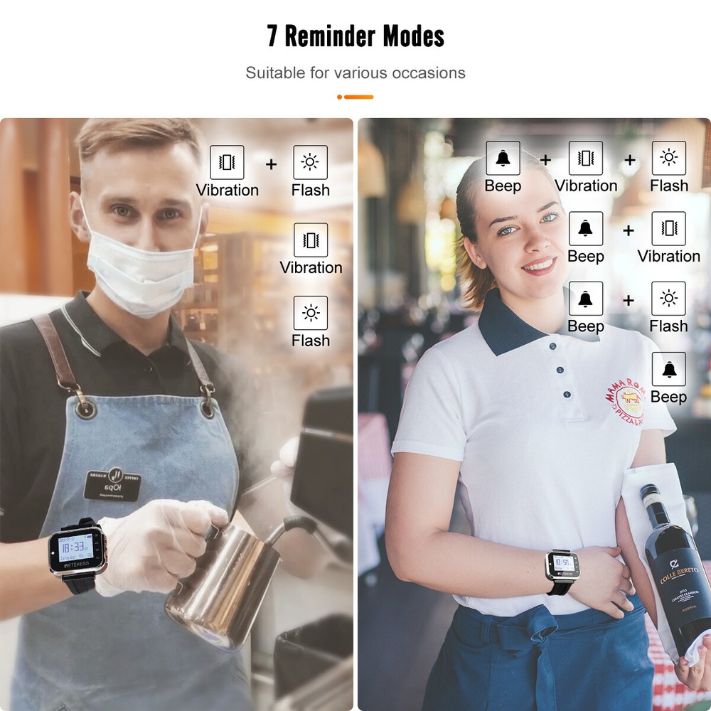 TD110 Restaurant Wireless Calling System 2 Waiter Watch 15 Call Call Button
