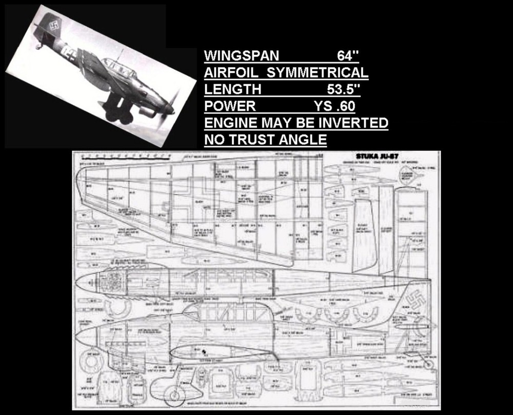 RC plans & Patterns + Instructions Ju-87 STUKA Span 64"