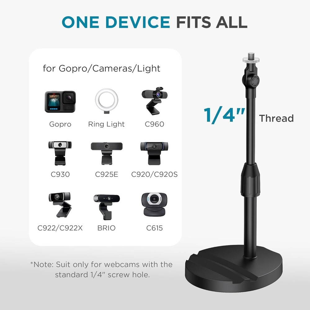 Webcam Mount Telescopic Stand with Black for Desk Table Recording