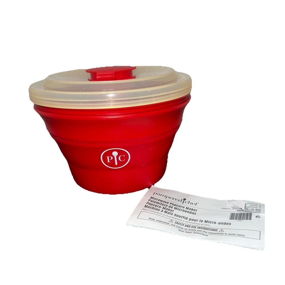 Pampered Chef Microwave Popcorn Maker Small Red Collapsible Silicone