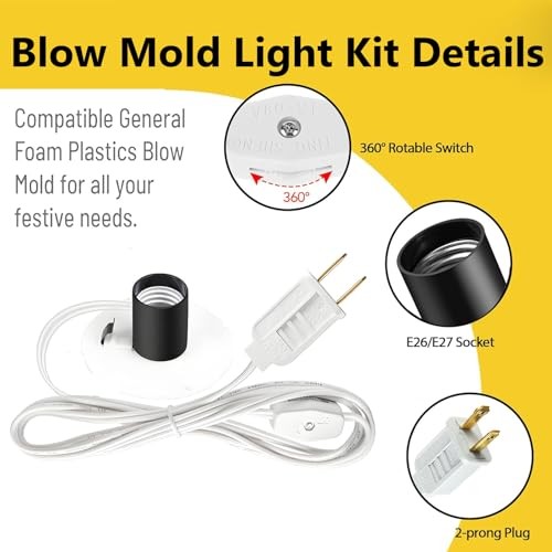 Blow Mold Light Kit Replacement,6 ft E26/E27 Lamp Holder Kit with Switch Fuse
