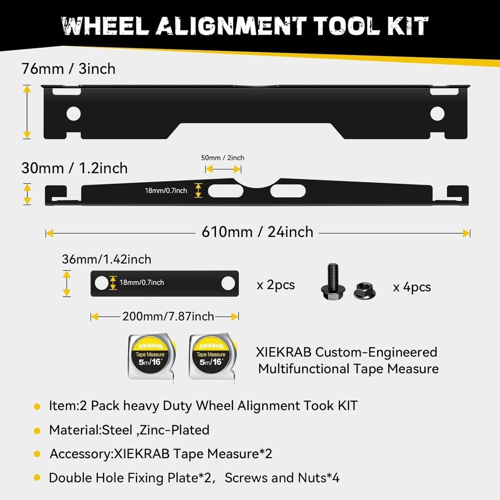 Upgraded Heavy-Duty Steel Wheel Alignment Tool Kit, Collapsible Toe Alignment