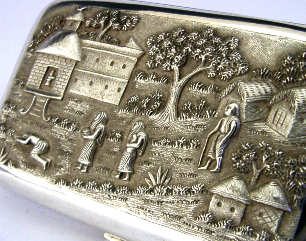 SUPERB ANGLO INDIAN SOLID SILVER CIGAR / CIGARETTE CASE c1910 ANTIQUE 132g