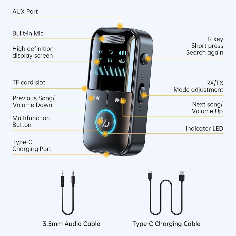4In1 Bluetooth Audio Adapter Wireless Receiver Transmitter MP3 Player 3.5mm Aux