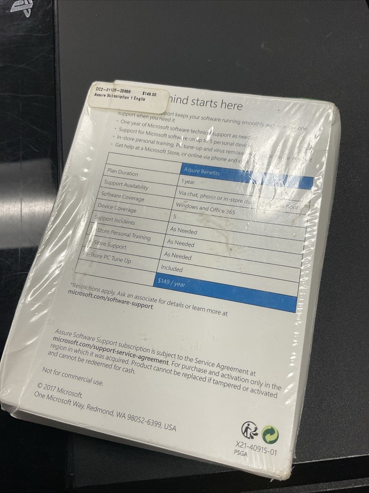 Microsoft Assure Software Support 1 Year One-on-One In Store Training NEW Retail