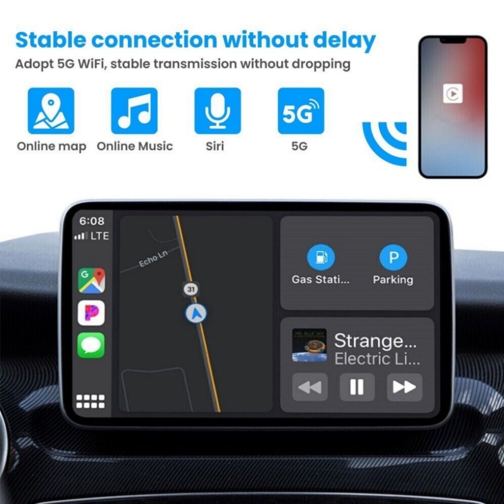 Auto Wireless CarPlay Adapter For Apple Android Wireless Dongle Plug＆Play USB US