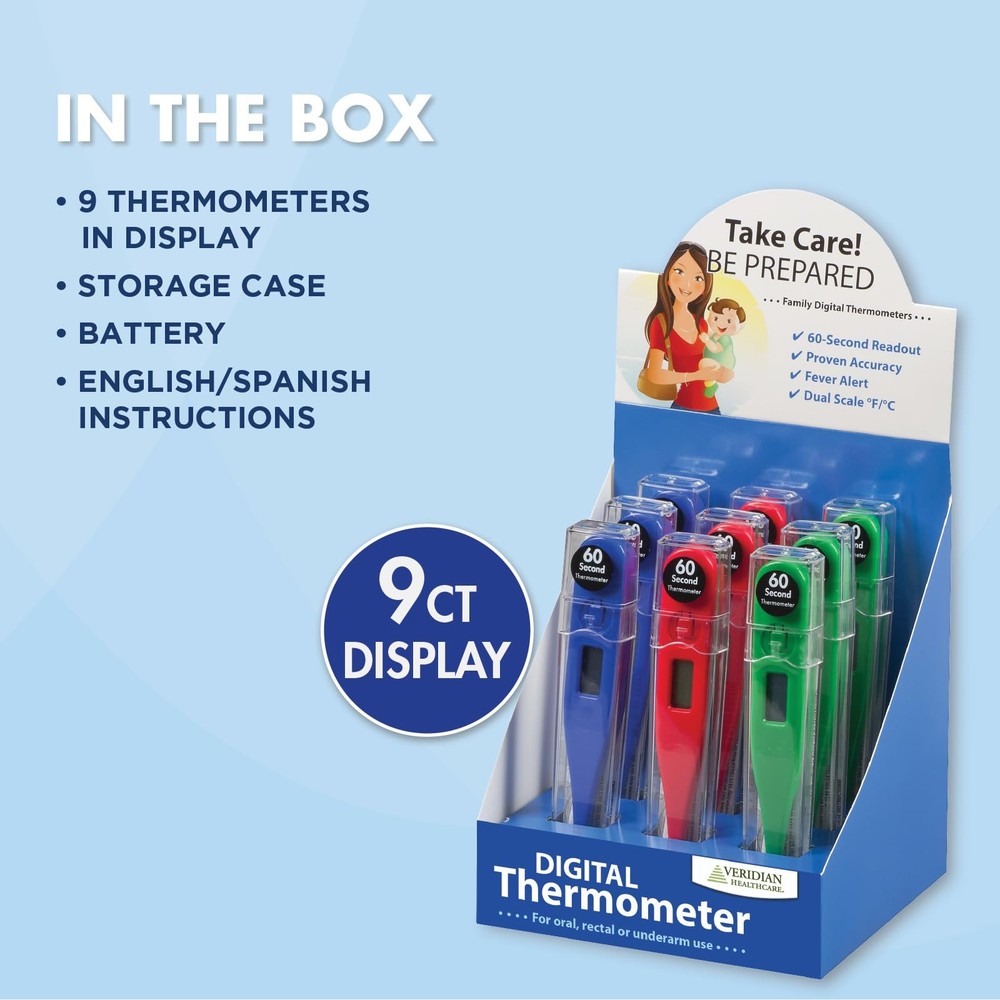 Digital Thermometer | 60-Second Readout | 9-Piece Display | Clinical Rigid Ti...