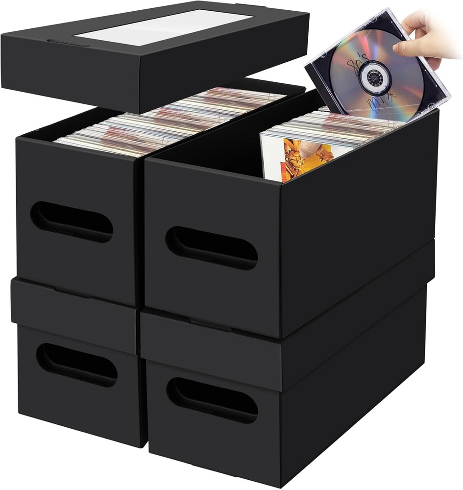 CD Storage Boxes,Cardboard CD Case Storage,CD Case Holder with 4 Pack