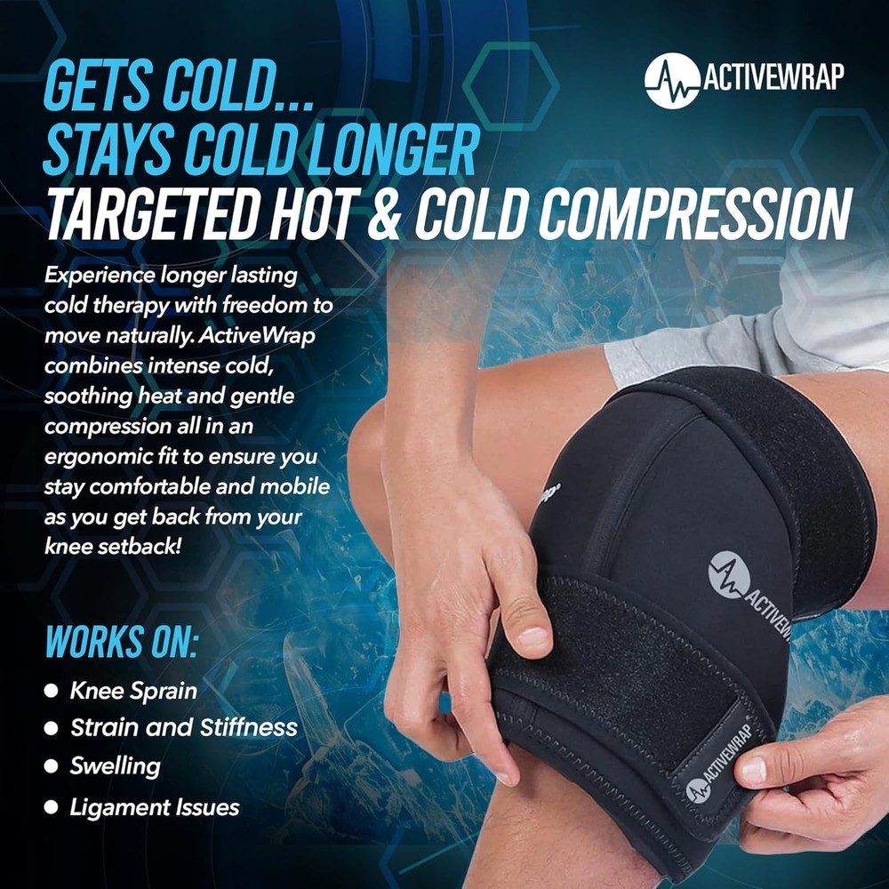 Knee Ice Pack Wrap Cold Compression Brace with 2 Gel Pads Reusable