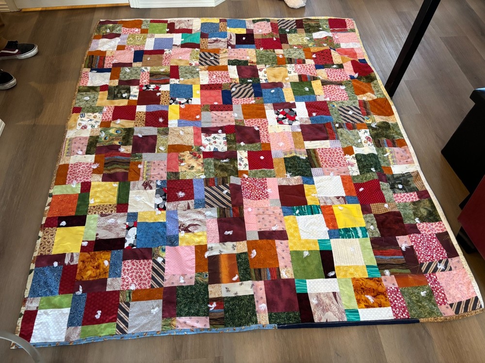 Handmade Patchwork Quilt Throw Multicolor Tied Cotton Farmhouse Rustic