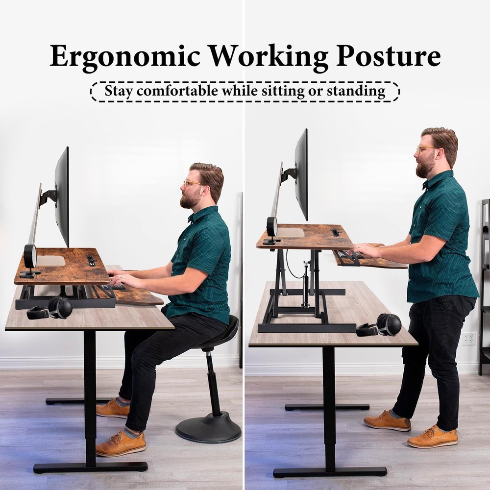 37" Height Adjustable Office Desk Riser Black Standing Desk Converter