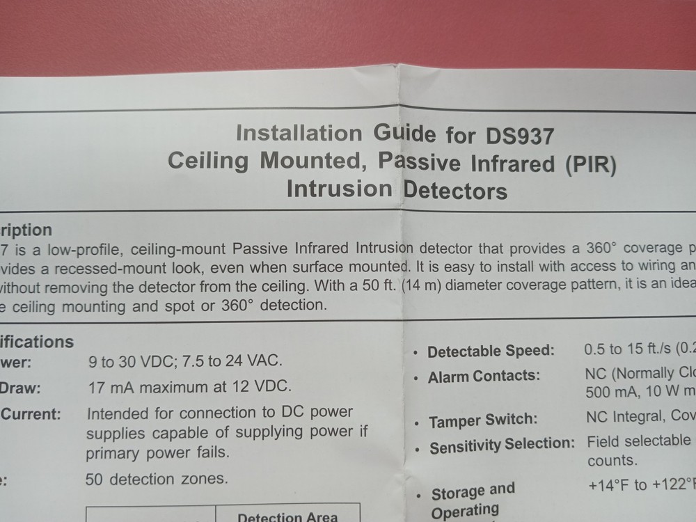 Bosch DS937 Ceiling Mount Motion Detector - White NIOB