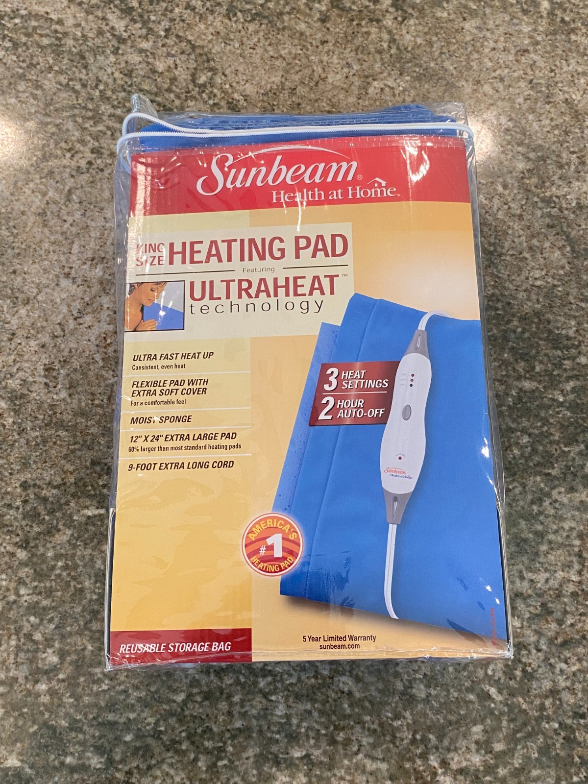 NIB New 2016 Sunbeam King Size Heating Pad - Ultra Heat Technology 12”x24” XL