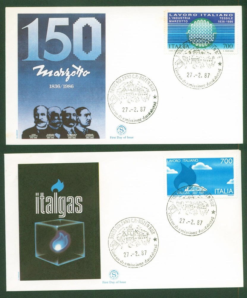 1987 ITALY FDC WATERMARK 2 ITALIAN WORK ENVELOPES