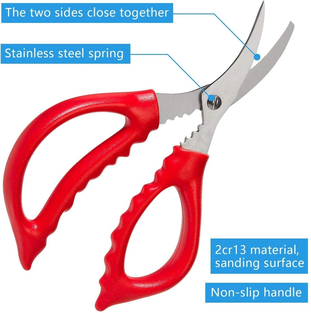 Crab Leg Crackers and Tools - Lobster Picks 7 Pcs, Red/Silver
