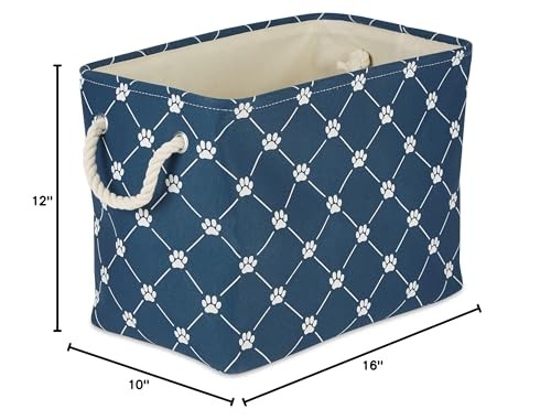 Navy Medium Rectangle Pet Storage Basket 16X10x12 Collapsible Bin