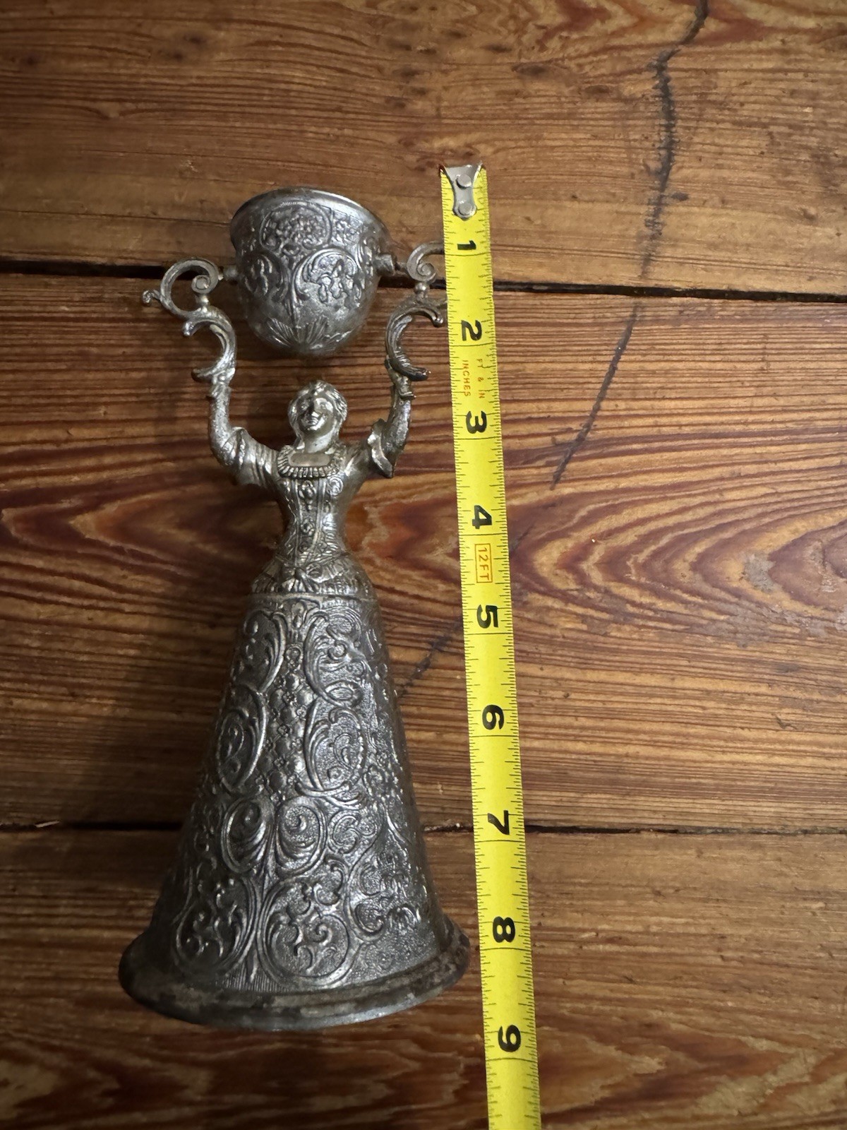 Antique Silver Plate Gold Wash German Bride and Groom Wedding Toasting 8.5” Cup