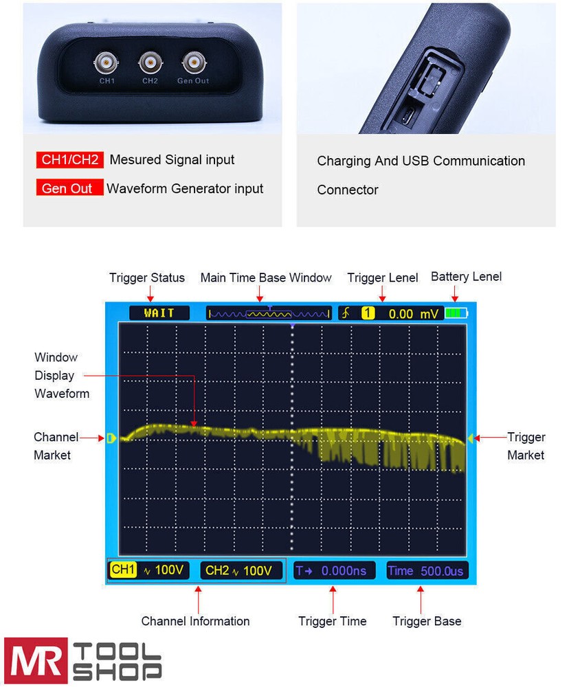 Hantek Handheld Oscilloscope Multimeter Waveform Generator 2D42 2D72 2C72 2C42