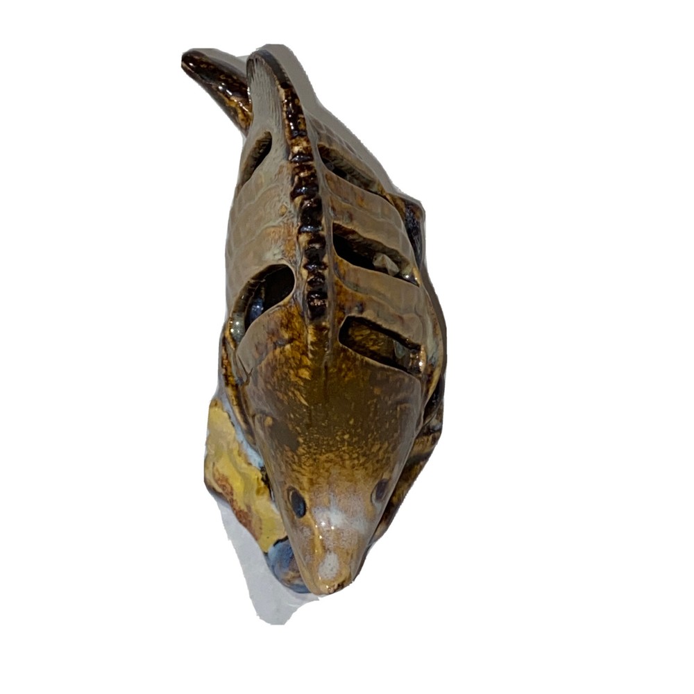 Glazed Pottery Fish Luminary Tea Light 7”L x 6”H