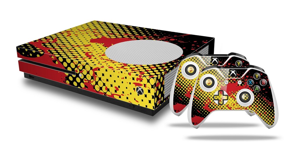 Skin XBOX One S Console Controller Halftone Splatter Yellow Red