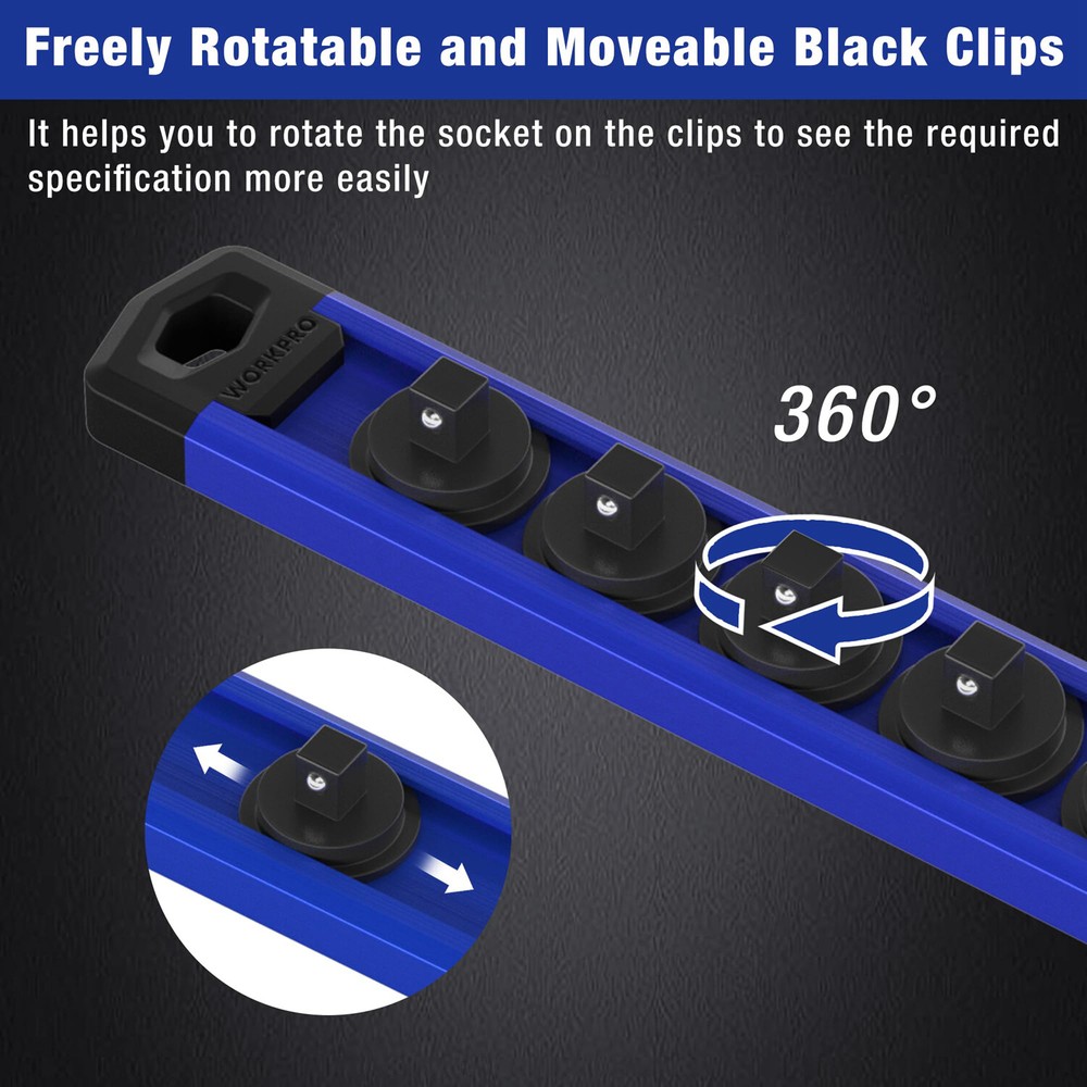 WORKPRO Magnetic Socket Organizer 1/4 Drive Heavy Duty Socket Holder Socket Rail