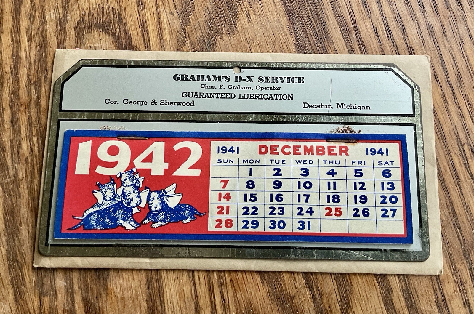 1942 Vintage D-X Service Station Desk Calendar Gas Oil Decatur Mi