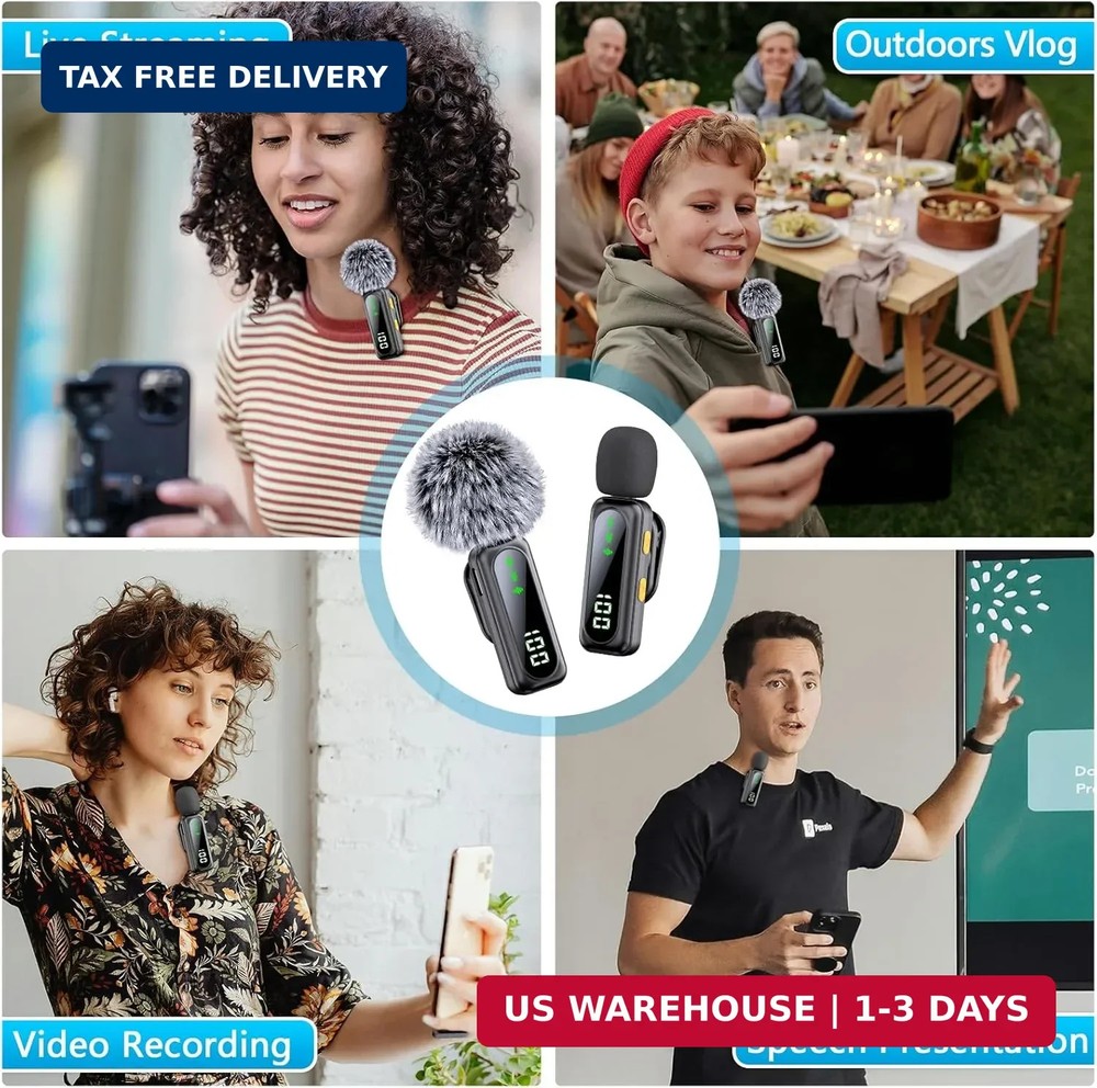 Mini Microphone for iPhone 15 16/iOS/Android Devices, LED Display Wireless Micro