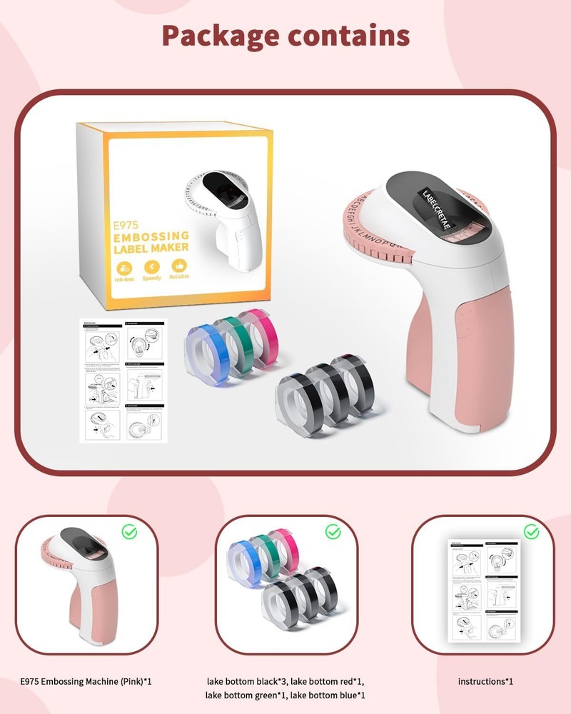 Phomemo Embossing Label Maker with 6PK Label Tapes 9mm E975 Junior Embosser