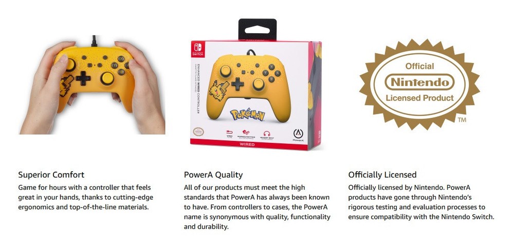 PowerA *OFFICIAL* Enhanced Wired Controller *PIXEL PIKACHU EDITION* (Switch) New