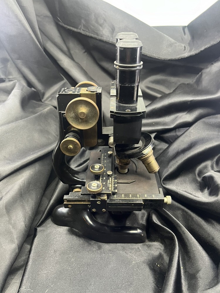 ANTIQUE BRASS BAUSCH & LOMB BINOCULAR MICROSCOPE IN BOX