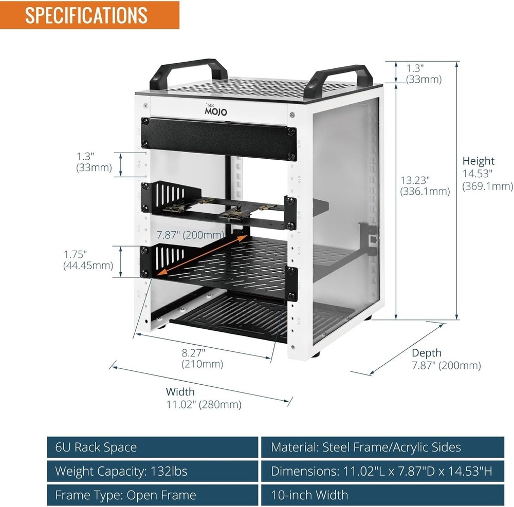 Tecmojo 6U Network Rack, 10 inch Mini Server Rack with 2 Side Translucent Pan...