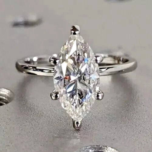 6.30Ct Marquise Cut Lab Created Diamond Engagement Solitaire Ring 925 Silver !