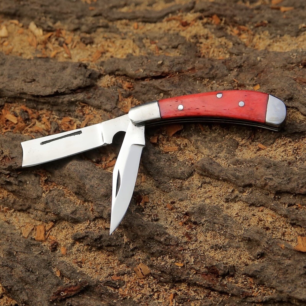 Two Blade Folding / Pocket Knife with ( Camel Bone Handle )