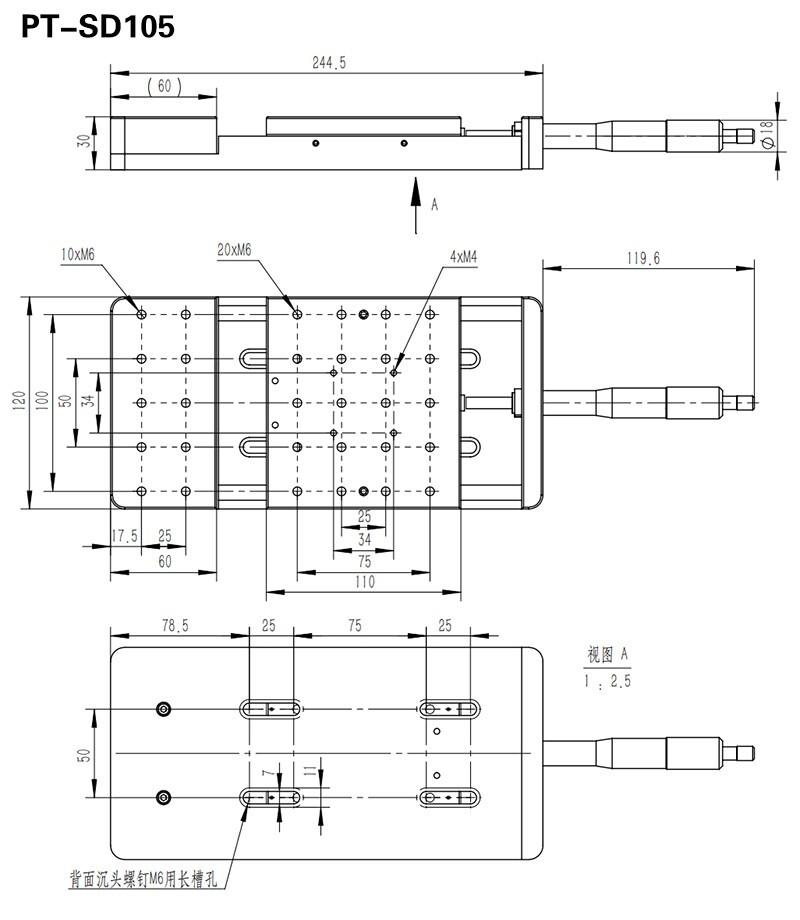 Precision Manual Linear Stage X-Axis Slide Table Stretch Platform PT-SD105