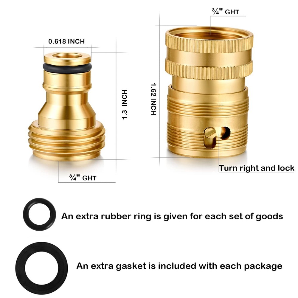 Garden Hose Quick Connect Solid Brass 3/4 inch GHT Internal Thread Quick Conn...