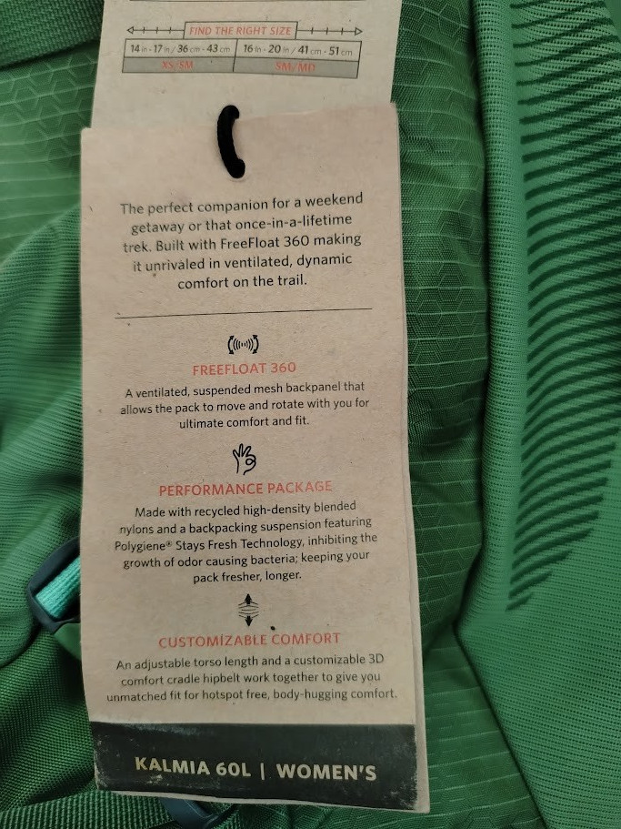 Gregory Kalmia 60L Women's Backpacking Pack Ventilated Backpanel Bladder ready