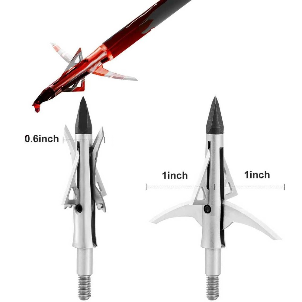 DEEPOWER 4 Pack Mechanical Broadheads 100 Grain 4-Blade Archery silver