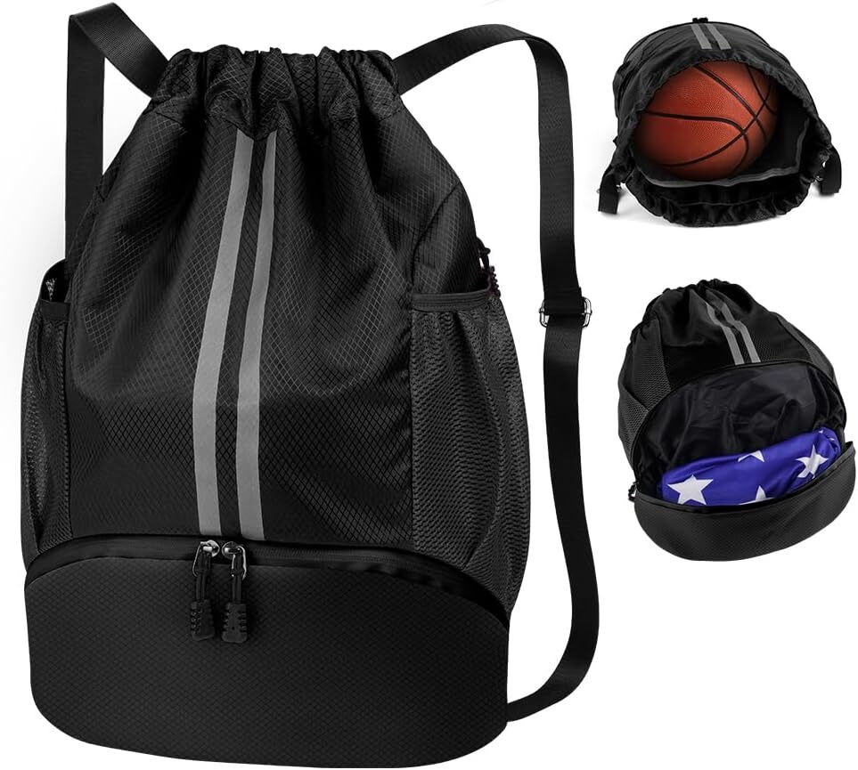 Drawstring Backpack, Waterproof Sports Large Gym Bag Black