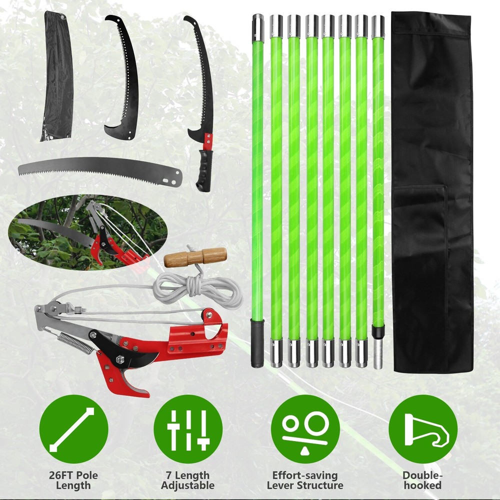 15/28ft Extendable Manual Pruning Pole Saw Tree Branches Cutter Gardening Tools