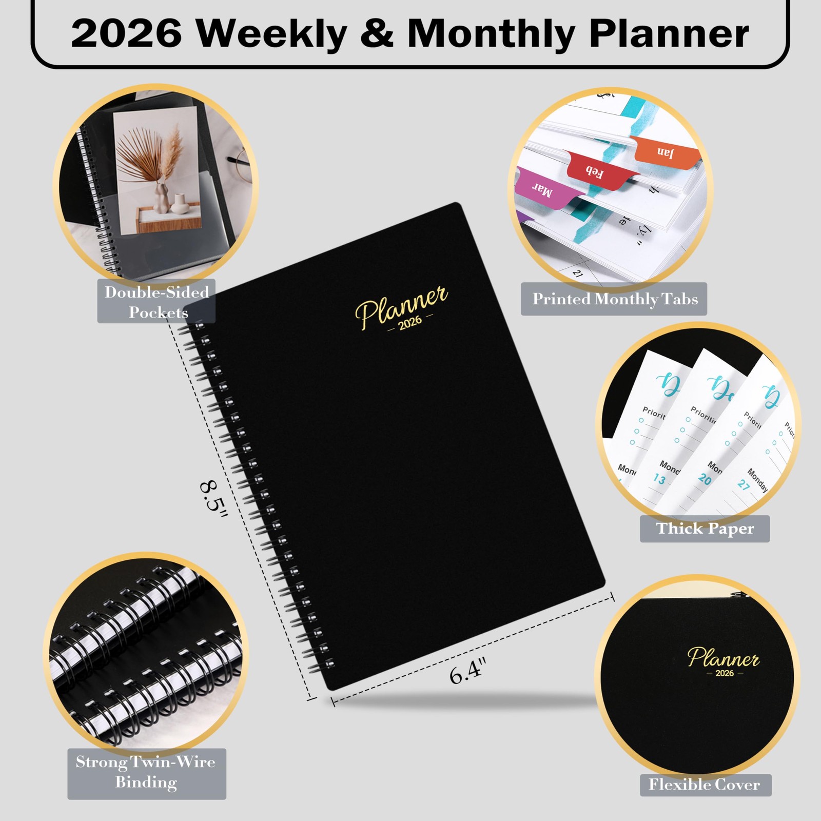 2026 Planner - Jan. 2026 - Dec. 2026, Weekly Monthly Planner 2026, Calendar