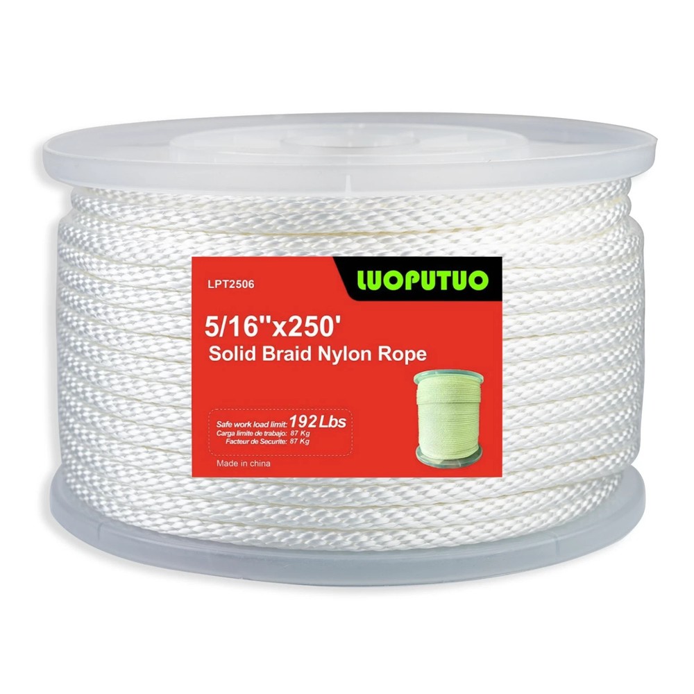 5/16'' 250' White Nylon Solid Braid Rope