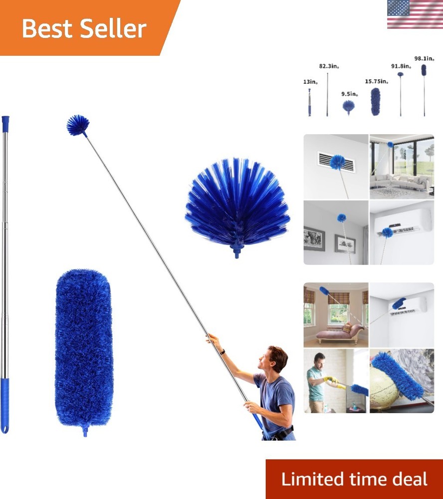 Blue Extendable Duster Set – 3 Pieces, Washable Feather & Microfiber
