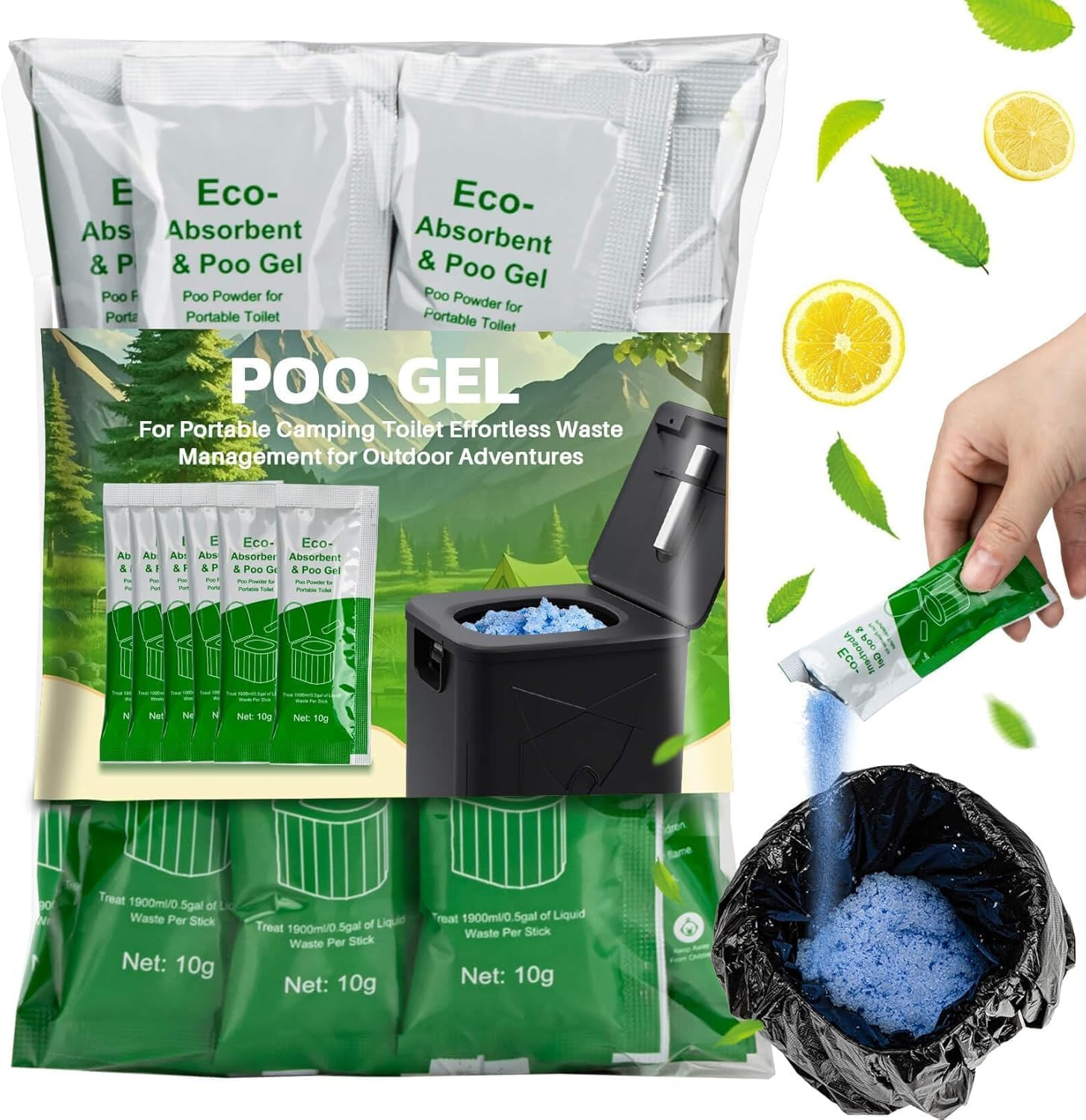 Poo Gel for Portable Toilet for Camping - 28 Packs Camping Toilet Bags Lemon Eco
